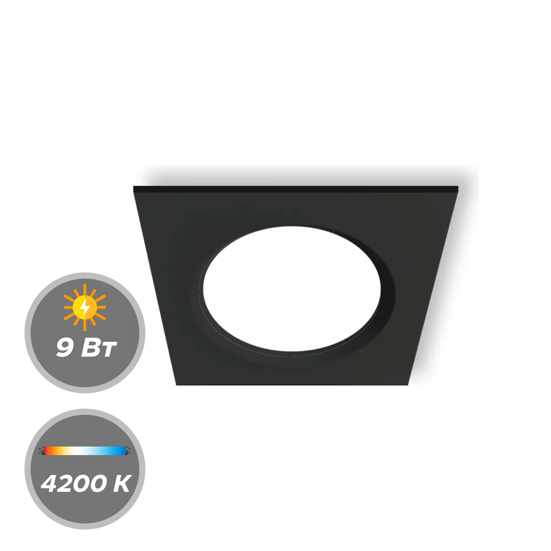 Панель LED 9W 4200К Квадрат PRACTIC Черная