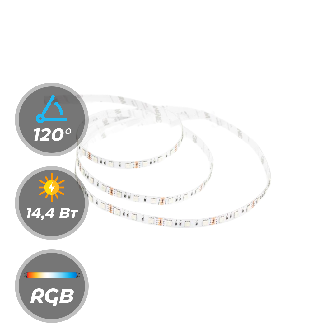 Светодиодная лента LEDS POWER 12В 14,4W 60 диодов/м RGB серия STANDART 5м