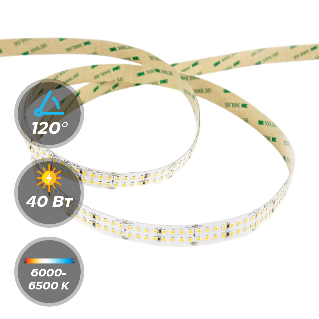 Светодиодная лента LEDS POWER 24В 40,0W двухрядная 320 диодов/м серия LUX160 3м