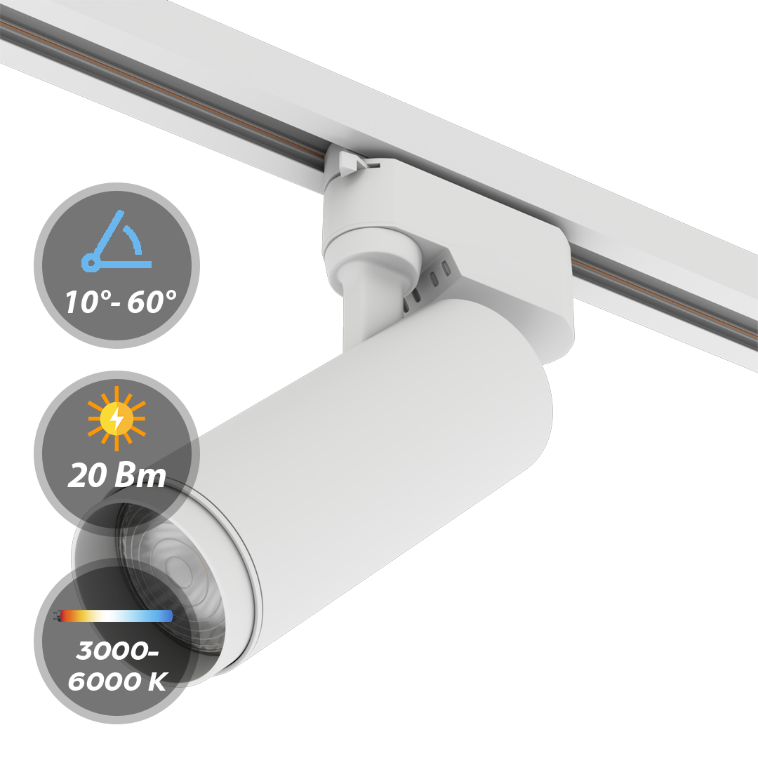 Светильник 60х145мм LumFer CITY ZOOM NEW 20W-WH 3000/4000/6000К 10°- 60° Белый 28676