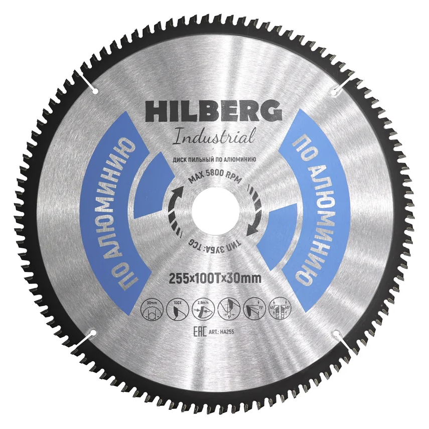 Диск пильный 255x30x100Т Hilberg Industrial HA255 Алюминий