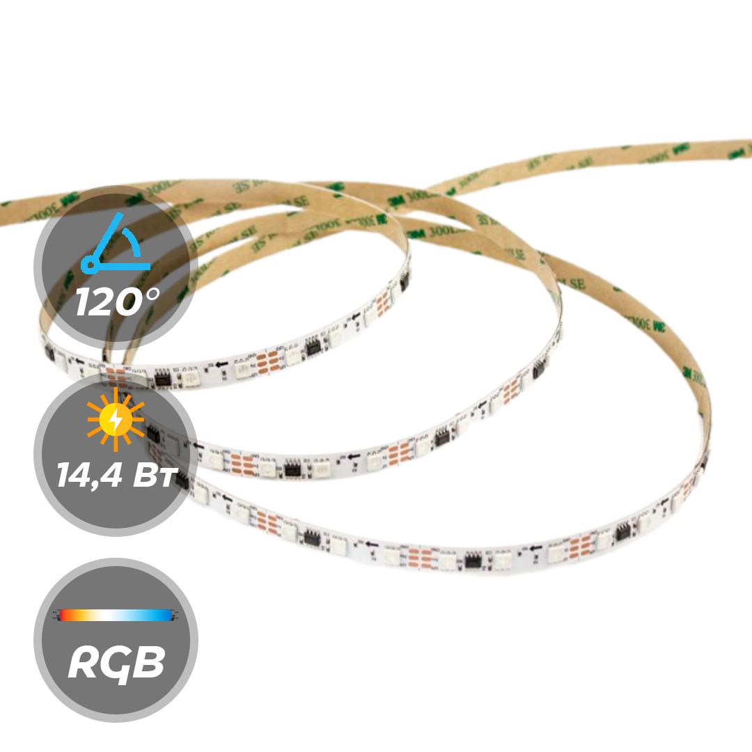 Светодиодная лента LEDS POWER 12В 14,4W 60 диодов/м MAGIC-E RGB бегущий огонь 5м